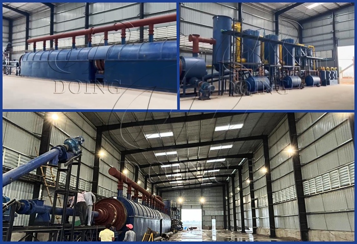 Operation site pictures of continuous waste rubber tire pyrolysis machine in India